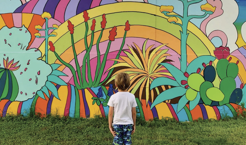 Mural Image with Bright Flowers