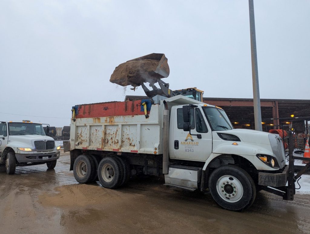 Truck gets loaded with sand/salt mixture to prep roadways.